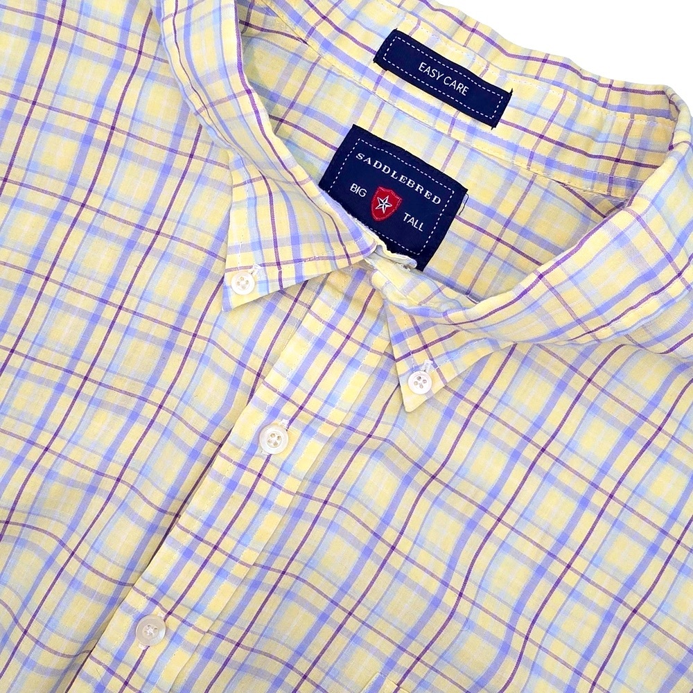 Saddlebred Men's Casual Big & Tall Yellow and Purple‎ & Blue Check Shirt Size 3X